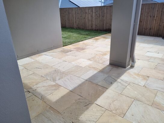 Sandstone paving and landscaping completed in Pimpama by AGC Landscapes
